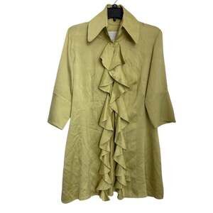 Vintage Womens 100% Silk Ruffle Mid Sleeve Green Blouse Size Large